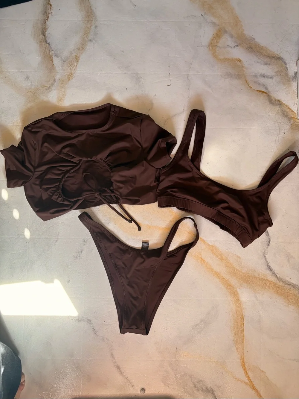 SKIMS Brown Three-Piece Bikini Set - Picture 1 of 9